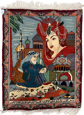 Lot 416 - SMALL 20TH CENTURY IRANIAN ISFAHAN PICTORIAL CARPET TAPESTRY