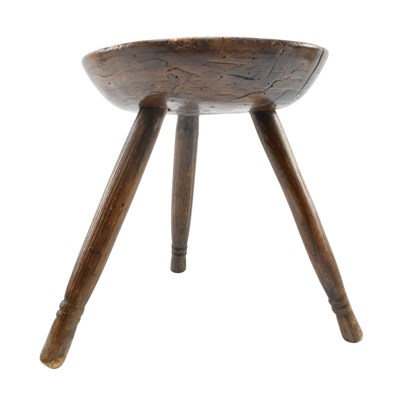 Lot 568 - 19TH CENTURY SYCAMORE & ASH WOOD WELSH MILKING STOOL