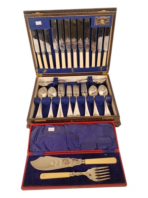 Lot 236 - VINERS CANTEEN OF CUTLERY WITH SILVER COLLAR FISH SERVING SET