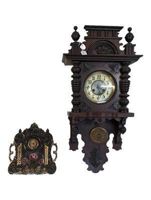Lot 1033 - 19TH CENTURY 8-DAY WALL MOUNTED VIENNA WALL CLOCK WITH MANTEL CLOCK