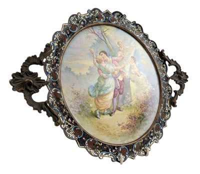Lot 117 - LATE 19TH CENTURY FRENCH CHAMPLEVE ENAMELLED & PORCELAIN PLATE