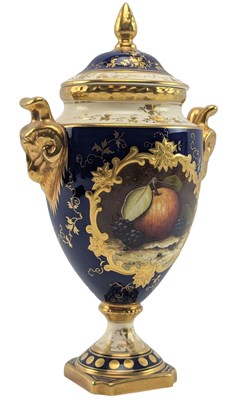 Lot 125 - MALCOLM HARNETT FOR COALPORT - 20TH CENTURY HAND PAINTED PORCELAIN LIDDED URN VASE