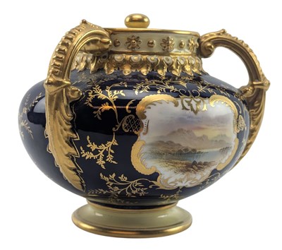 Lot 101 - E. O. BALL FOR COALPORT - EARLY 20TH CENTURY HAND PAINTED PORCELAIN CENTREPIECE LIDDED POT