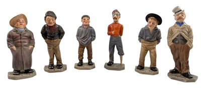 Lot 17 - JAMES HADLEY FOR ROYAL WORCESTER - DOWN AND OUT SET OF SIX 1880S BISQUE PORCELAIN MENU HOLDERS