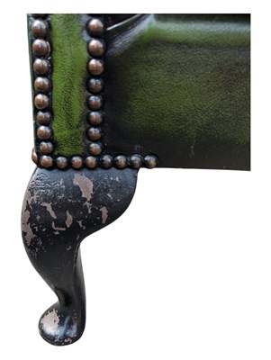 Lot 1047 - PAIR OF GREEN LEATHER CHESTERFIELD ARMCHAIRS