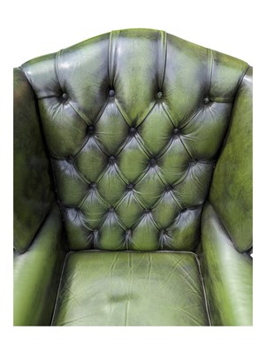 Lot 1047 - PAIR OF GREEN LEATHER CHESTERFIELD ARMCHAIRS