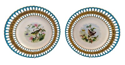 Lot 104 - MINTON PORCELAIN - PAIR OF MID 19TH CENTURY HAND PAINTED RETICULATED PORCELAIN PLATES