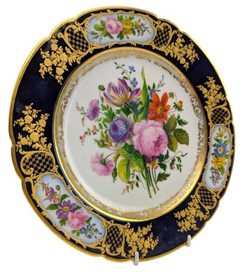 Lot 129 - FEUILLET - FRENCH 19TH CENTURY HAND PAINTED PORCELAIN CABINET PLATE, GILT & FLORAL DESIGN