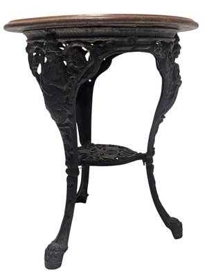 Lot 515 - BRITANNIA CAST IRON AND WOODEN TOP PUB GARDEN TABLE