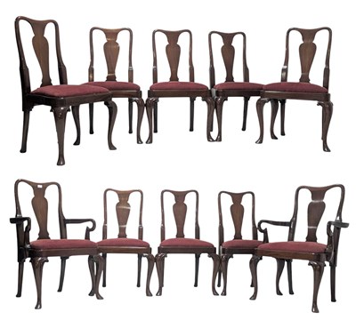 Lot 561 - SET OF TEN QUEEN ANNE REVIVAL MAHOGANY DINING CHAIRS WITH CARVERS
