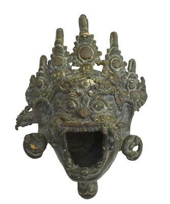 Lot 178 - 19TH CENTURY TIBETAN MAHAKALA MASK CENSER 西藏 大黑天面具铜香炉