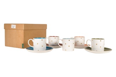 Lot 36 - SUSIE COOPER - 1950S BONE CHINA STARBURST COFFEE CUPS AND SAUCERS
