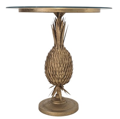 Lot 257 - HOLLYWOOD REGENCY MANNER GILT METAL PINEAPPLE SIDE TABLE