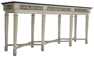 Lot 45 - ROCOCO STYLE PAINTED WOOD AND MARBLE TOP HALL CONSOLE TABLE