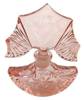 Lot 71 - CZECH 1930S ART DECO CUT GLASS PERFUME SCENT BOTTLE IN PINK COLOURWAY