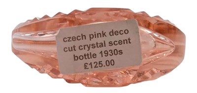 Lot 71 - CZECH 1930S ART DECO CUT GLASS PERFUME SCENT BOTTLE IN PINK COLOURWAY
