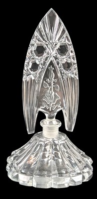 Lot 74 - CZECH 1930S ART DECO CUT GLASS PERFUME SCENT BOTTLE WITH ROSE DESIGN