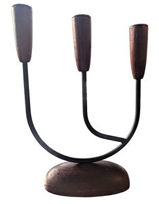Lot 54 - LUTHJE - MID CENTURY 1960S DANISH TEAK & IRON CANLESTICK