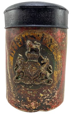 Lot 115 - TOBACCIANA - 19TH CENTURY PARNELL & SONS OF BRISTOL PAINTED TOBACCO JAR WITH ROYAL CREST