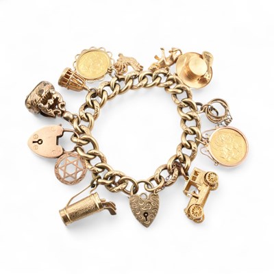 Lot 23 - VINTAGE 9CT GOLD CHARM BRACELET INCLUDING HALF & FULL SOVEREIGN
