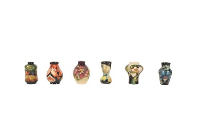 Lot 7 - MOORCROFT POTTERY - COLLECTION OF SIX MINIATURE FLORAL VASES