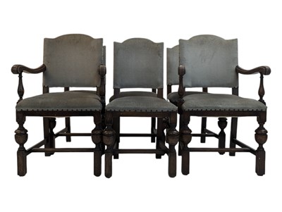 Lot 1026 - SET OF SIX 1920S CROMWEILLIAN OAK DINING CHAIRS
