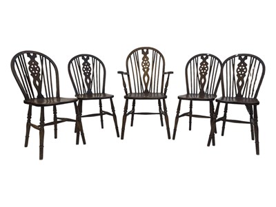 Lot 1025 - SET OF FOUR EARLY 20TH CENTURY BEECH & ELM WINDOR DINING CHAIRS