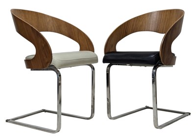 Lot 283 - BRITISH MODERN DESIGN WALNUT BENTWOOD & CHROME TUB DINING SIDE CHAIRS