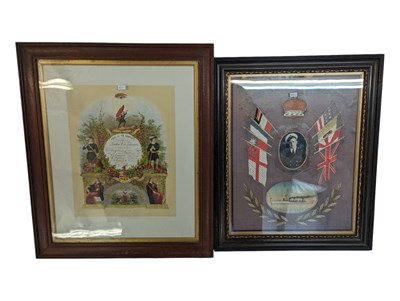 Lot 1001 - 20TH CENTURY HMS CASTORY EMBROIDERY AND MASONIC LITHOGRAPH