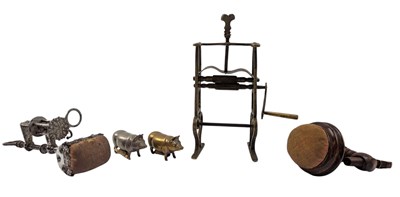 Lot 76 - FIVE VICTORIAN 19TH CENTURY HAND SEWING BRASS & WOODEN ITEMS