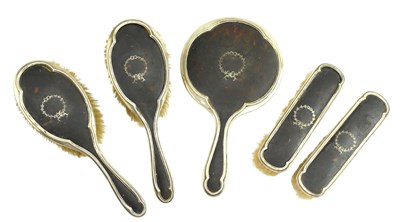 Lot 76 - GEORGE V HALLMARKED SILVER & TORTOISESHELL DRESSING TABLE VANITY SET