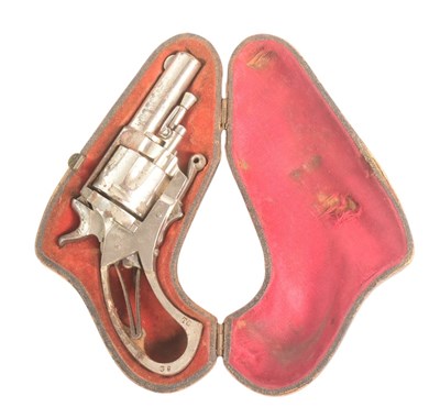 Lot 225 - 19TH CENTURY CASED PINFIRE POCKET REVOLVER