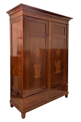 Lot 592 - CONTINENTAL EARLY 20TH CENTURY MAHOGANY INLAID ARMOIRE WARDROBE