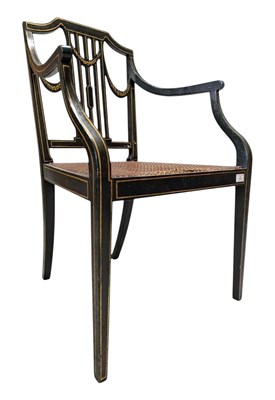 Lot 586 - REGENCY 19TH CENTURY GREEN AND GILT PAINTED BERGERE LIBRARY ARMCHAIR