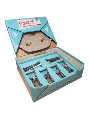 Lot 59 - VINTAGE 20TH CENTURY ADVERTISING BOXED SET OF FANTASY GLASS & TRAY