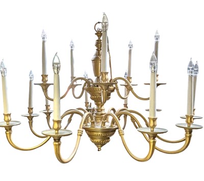 Lot 581 - LARGE FLEMISH STYLE SOLID BRASS TEN ARM DOUBLE TIER ESTATE CHANDELIER