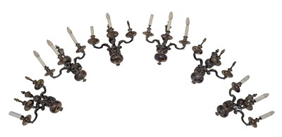 Lot 381 - SET OF SIX FLEMISH STYLE SILVER PLATED METAL ESTATE WALL SCONCES