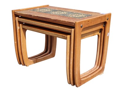 Lot 818 - BRITISH MODERN DESIGN - MID CENTURY TEAK TILE TOP NESTING TABLES