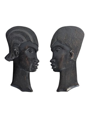 Lot 266 - TWO WEST AFRICAN CARVED HARDWOOD WALL PLAQUE BUSTS