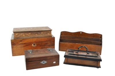 Lot 265 - COLLECTION OF 20TH CENTURY VINTAGE WOODEN DESK TIDY BOXES AND RACK