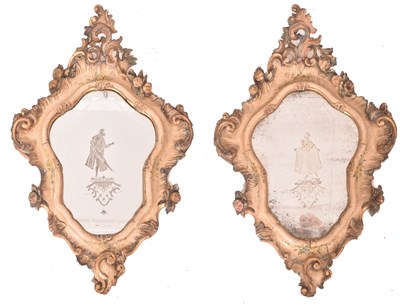 Lot 325 - PAIR OF VENETIAN 19TH CENTURY ACID ETCHED HIS & HERS WALL MIRRORS