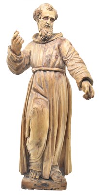 Lot 151 - CONTINENTAL 19TH CENTURY HAND CARVED WOOD RELIGIOUS SAINT FIGURE