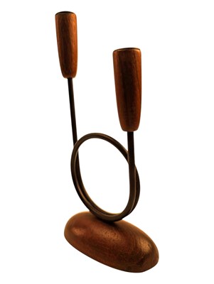 Lot 158 - LUTHJE - MID CENTURY 1960S DANISH TEAK AND IRON CANDLESTICK