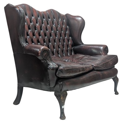 Lot 261 - 20TH CENTURY QUEEN ANNE REVIVAL BURGUNDY CHESTERFIELD LEATHER SOFA