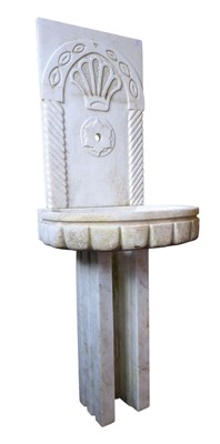 Lot 575 - ITALIAN 20TH CENTURY CARVED WHITE MARBLE GARDEN WALL FOUNTAIN