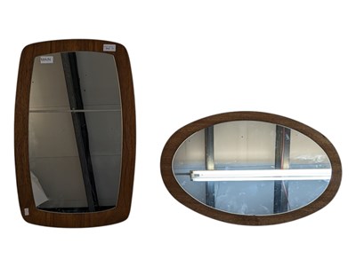 Lot 840 - PAIR OF MID CENTURY TEAK VENEER ATOMIC WALL MIRRORS