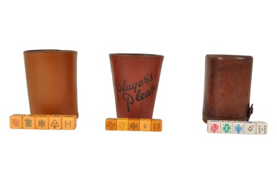 Lot 276 - SET OF THREE VINTAGE 20TH CENTURY LEATHER CUPS & DICE