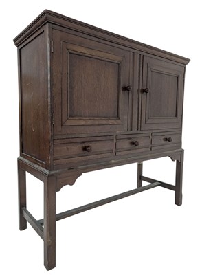 Lot 580 - 20TH CENTURY OAK CREDENCE CUPBOARD / SIDEBOARD ON LEGS
