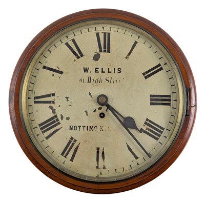 Lot 587 - W. ELLIS NOTTING HILL - 19TH CENTURY MAHOGANY FUSEE STATION WALL CLOCK