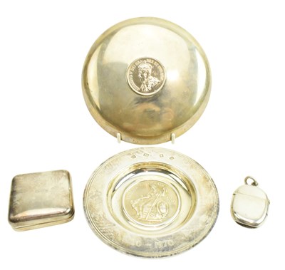 Lot 53 - FOUR 20TH CENTURY SILVER PIECES INCLUDING TWO TRINKET TRAYS & OTHERS